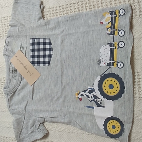 Macy's Girls First Impression 3-6 months in gray tshirt farm cow, sheep & chicks - Picture 1 of 7